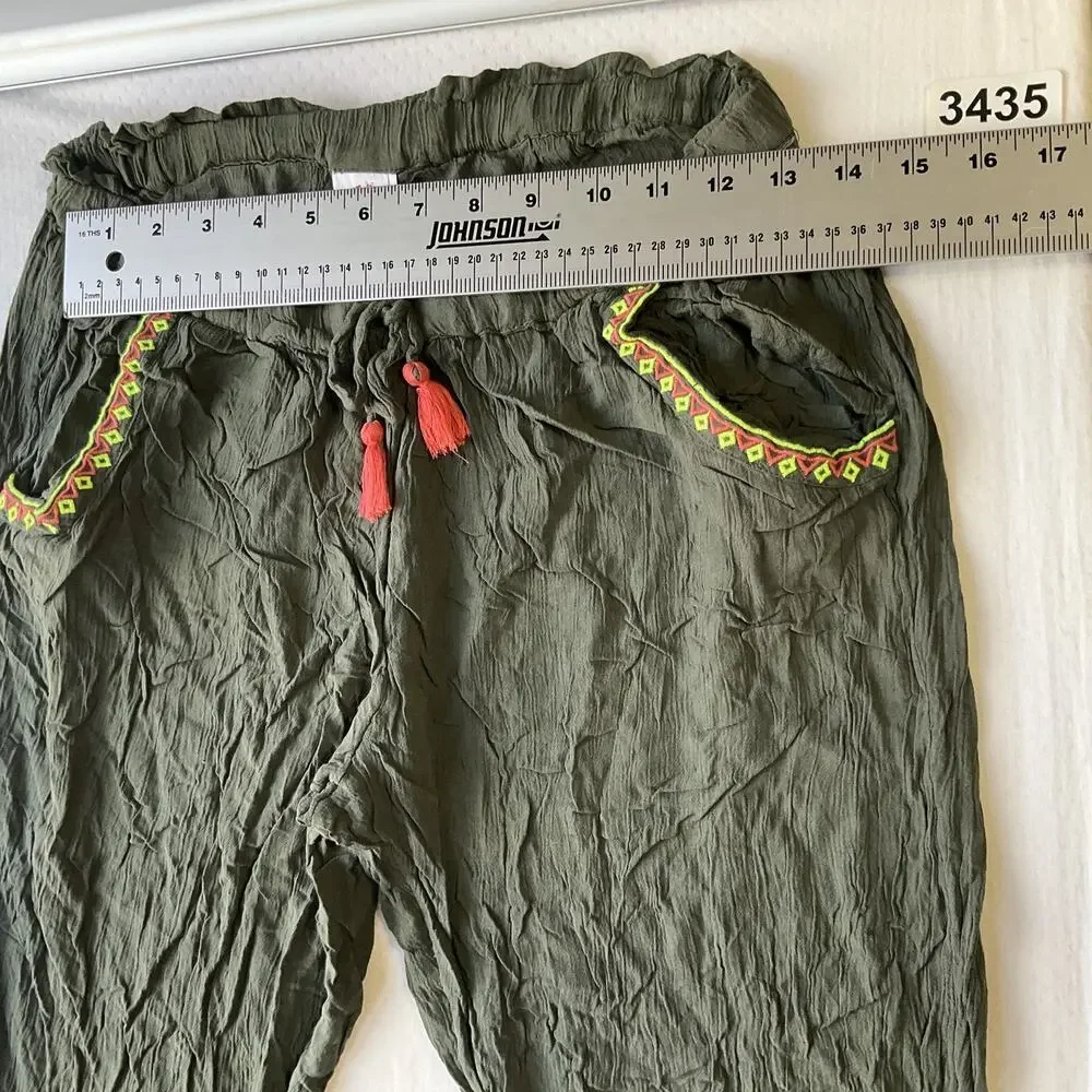 Justice Girls Pants 18/20 Green Embroidered Tassel 28